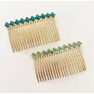 Duo Large 4 Leaf Flower Swarovski Crystal Hair Combs